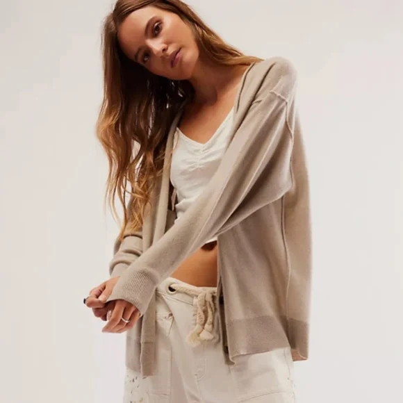 Free People School Boy Cashmere Cardi Moonstruck Beige